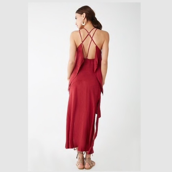 NWT Red Strappy Crisscross Geometric Maxi Dress - Picture 3 of 8